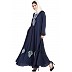 Embroidered Umbrella cut Nida abaya- Navy blue-White